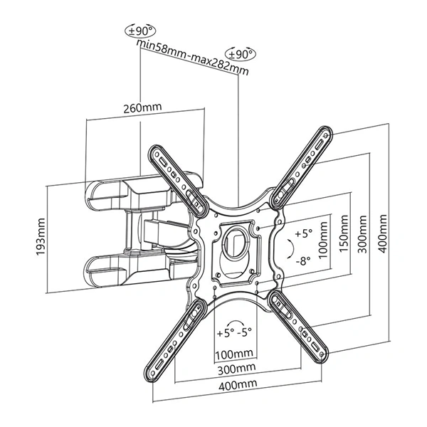 Stell SHO 7600 Slim 23"-70" VESA 400x400 dönthető, forgatható TV fali konzol (Újszerű)