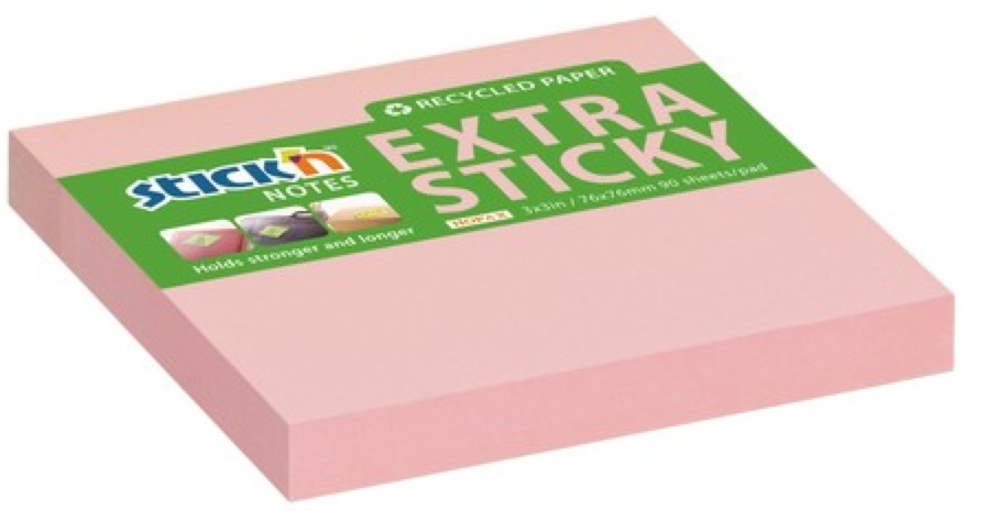 Stick`N ExtraSticky Recycled 76x76 mm 90 lap újrahasznosított pasztell rózsa jegyzettömb