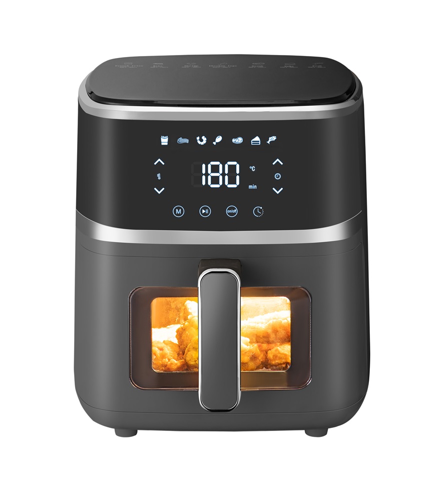 TOO AF-150B-1400 W fekete 5 L forrólevegős sütő (air fryer/airfryer) digitális vezérléssel, betekintő ablakkal