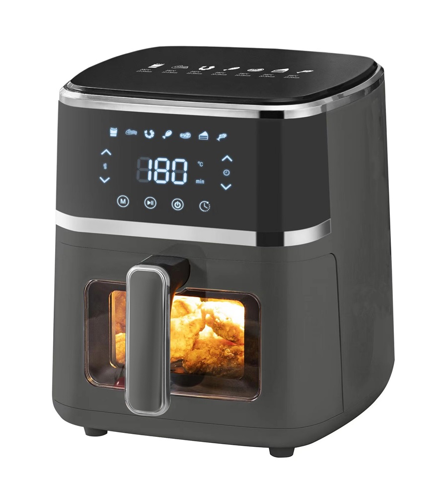 TOO AF-150B-1400 W fekete 5 L forrólevegős sütő (air fryer/airfryer) digitális vezérléssel, betekintő ablakkal