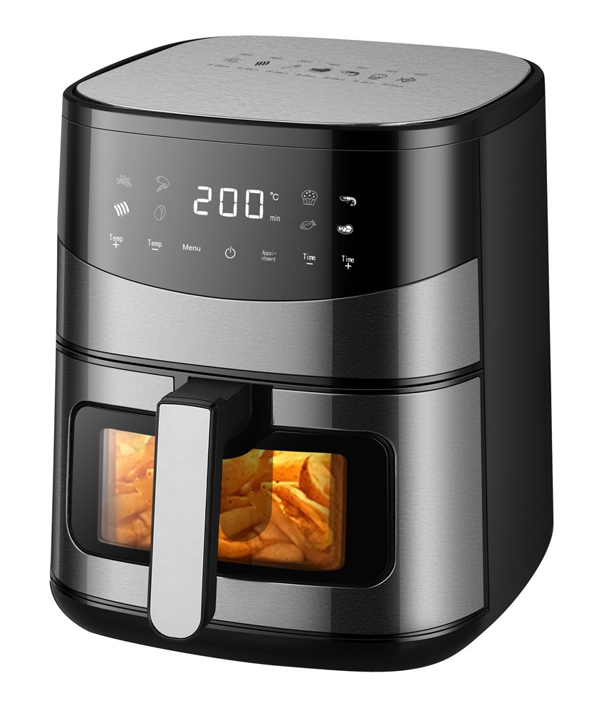 TOO AF-600-S-1500 W ezüst 6,5 L forrólevegős sütő (air fryer/airfryer) digitális vezérléssel, betekintő ablakkal