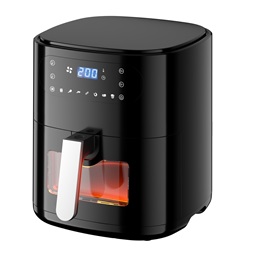 TOO AF-650-B-1500 W fekete 6 L forrólevegős sütő (air fryer/airfryer) digitális vezérléssel, betekintő ablakkal