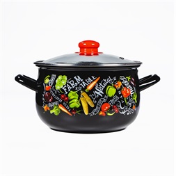 TOO BELLY FARM BLACK 3,8 literes, 20cm átmérő, 13cm magasságú lábas (fazék) üveg fedővel