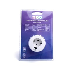 TOO GPS-200-1W IP20, 1x 2P+F, USB-A, fehér asztalba süllyeszthető elosztó