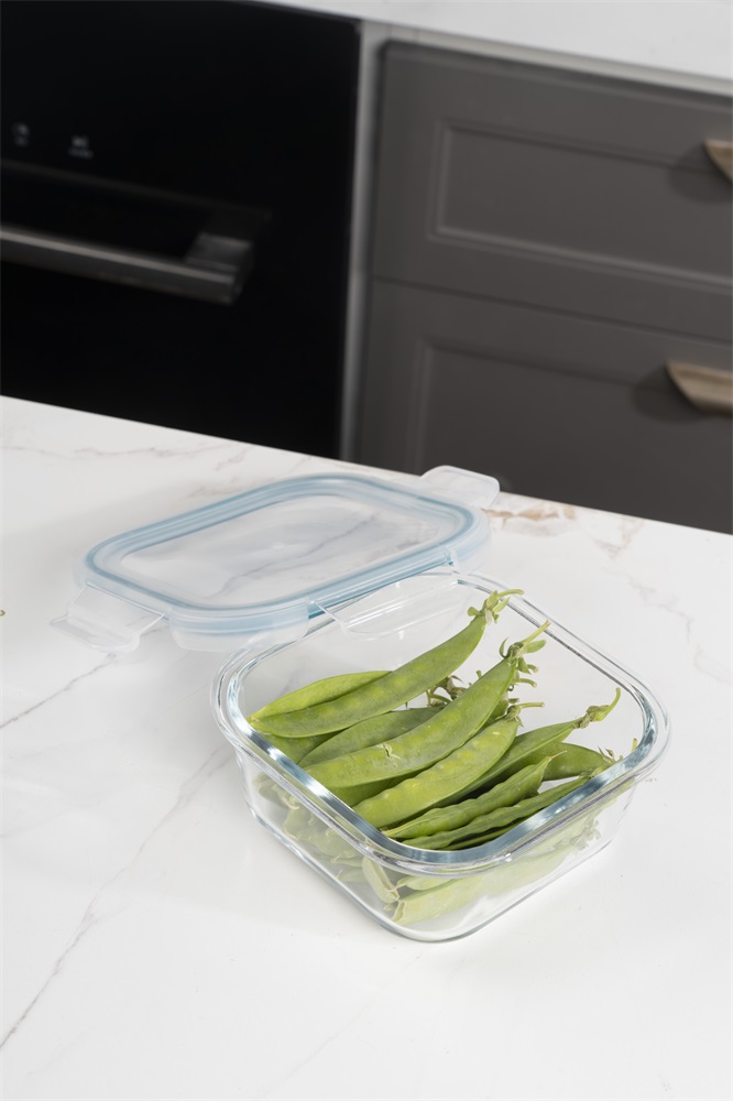 TOO KT-85 üveg 320 ml-es hőálló négyzet alakú ételtároló csatolható műanyag tetővel