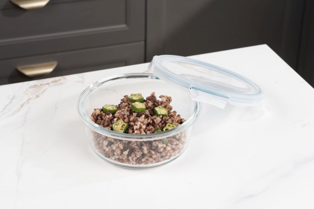 TOO KT-89 üveg 650 ml-es hőálló kerek ételtároló csatolható műanyag tetővel