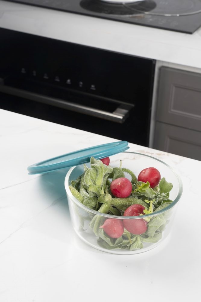 TOO KT-91 üveg 472 ml-es hőálló kerek ételtároló műanyag tetővel