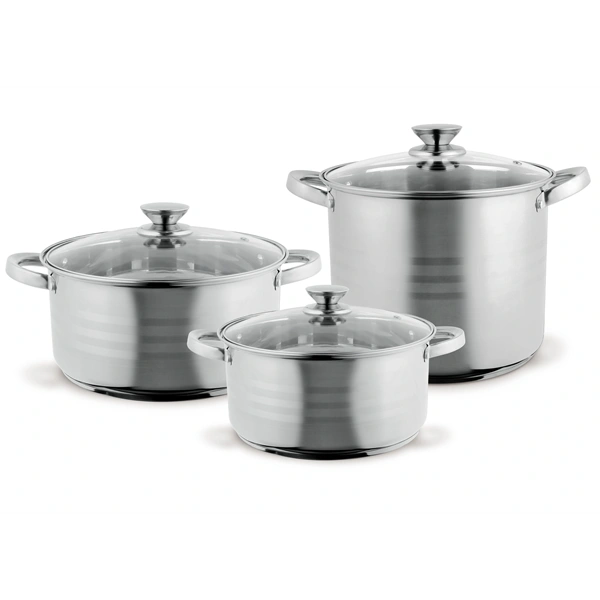 TOO LP-7170 prémium rozsdamentes 6 darabos edénykészlet, 7,2 liter+10 liter+13,3 liter fazék/lábas+fedők