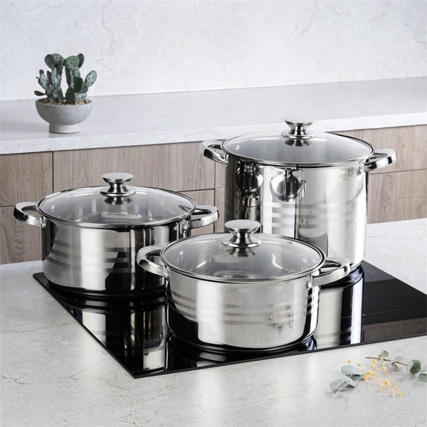 TOO LP-7170 prémium rozsdamentes 6 darabos edénykészlet, 7,2 liter+10 liter+13,3 liter fazék/lábas+fedők