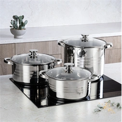 TOO LP-7170 prémium rozsdamentes 6 darabos edénykészlet, 7,2 liter+10 liter+13,3 liter fazék/lábas+fedők