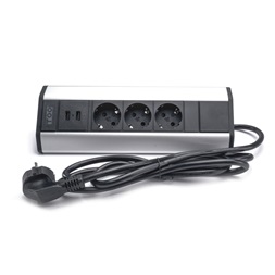 TOO VPS-315-3S IP20, 3x 2P+F, 2x USB-A, ezüst asztalra rögzíthető elosztó (Újszerű)