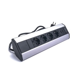 TOO VPS-317-4S IP20, 4x 2P+F, 2x USB-A, ezüst asztalra rögzíthető elosztó (Újszerű)