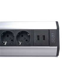 TOO VPS-317-4S IP20, 4x 2P+F, 2x USB-A, ezüst asztalra rögzíthető elosztó (Újszerű)