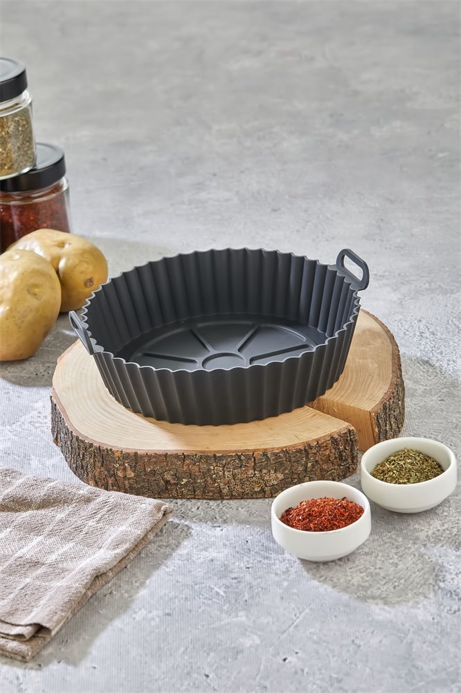 TOO kerek szilikon forma forrólevegős sütőhöz (air fryer) 20cm átmérő 5cm magasság, szürke, fekete vagy piros SL-3250