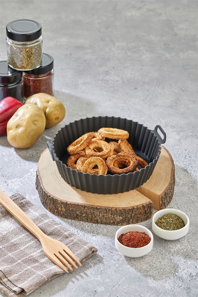 TOO kerek szilikon forma forrólevegős sütőhöz (air fryer) 20cm átmérő 5cm magasság, szürke, fekete vagy piros SL-3250