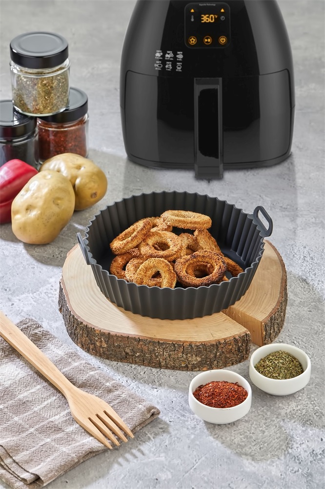TOO kerek szilikon forma forrólevegős sütőhöz (air fryer) 20cm átmérő 5cm magasság, szürke, fekete vagy piros SL-3250