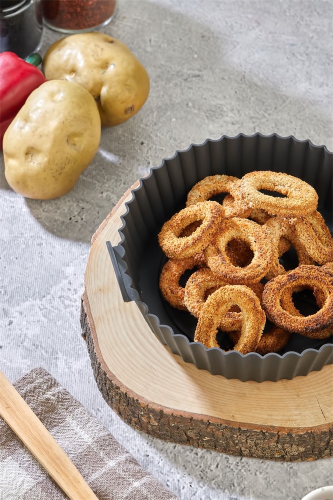 TOO kerek szilikon forma forrólevegős sütőhöz (air fryer) 20cm átmérő 5cm magasság, szürke, fekete vagy piros SL-3250