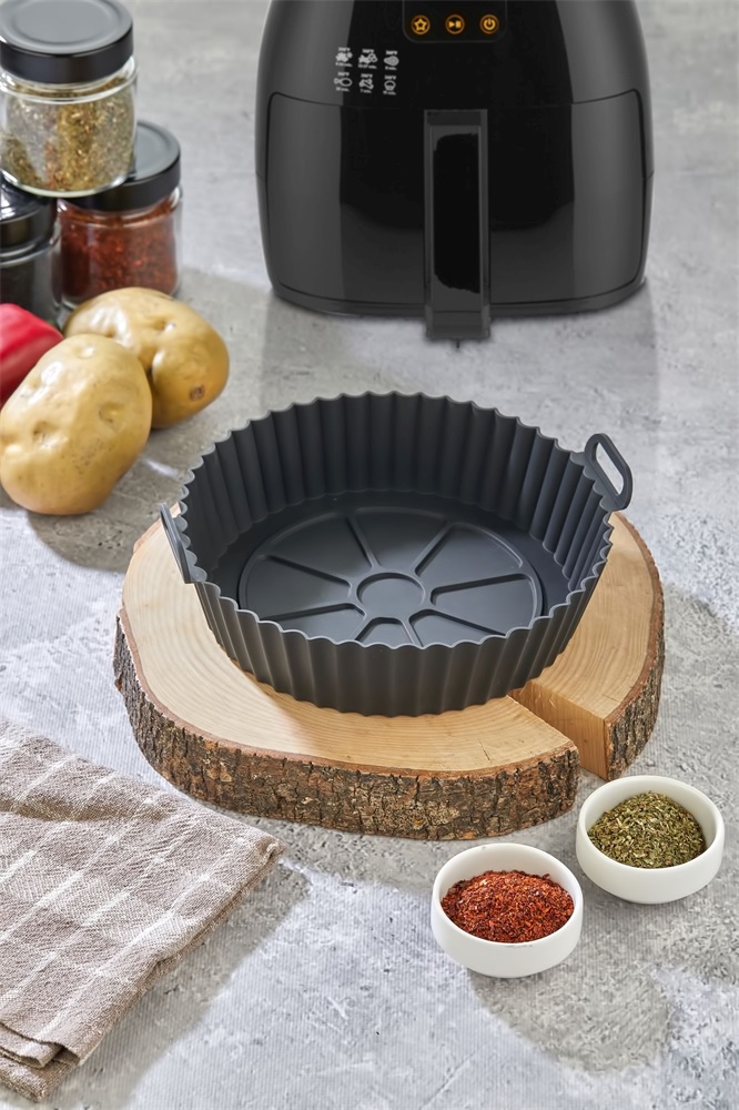 TOO kerek szilikon forma forrólevegős sütőhöz (air fryer) 20cm átmérő 5cm magasság, szürke, fekete vagy piros SL-3250