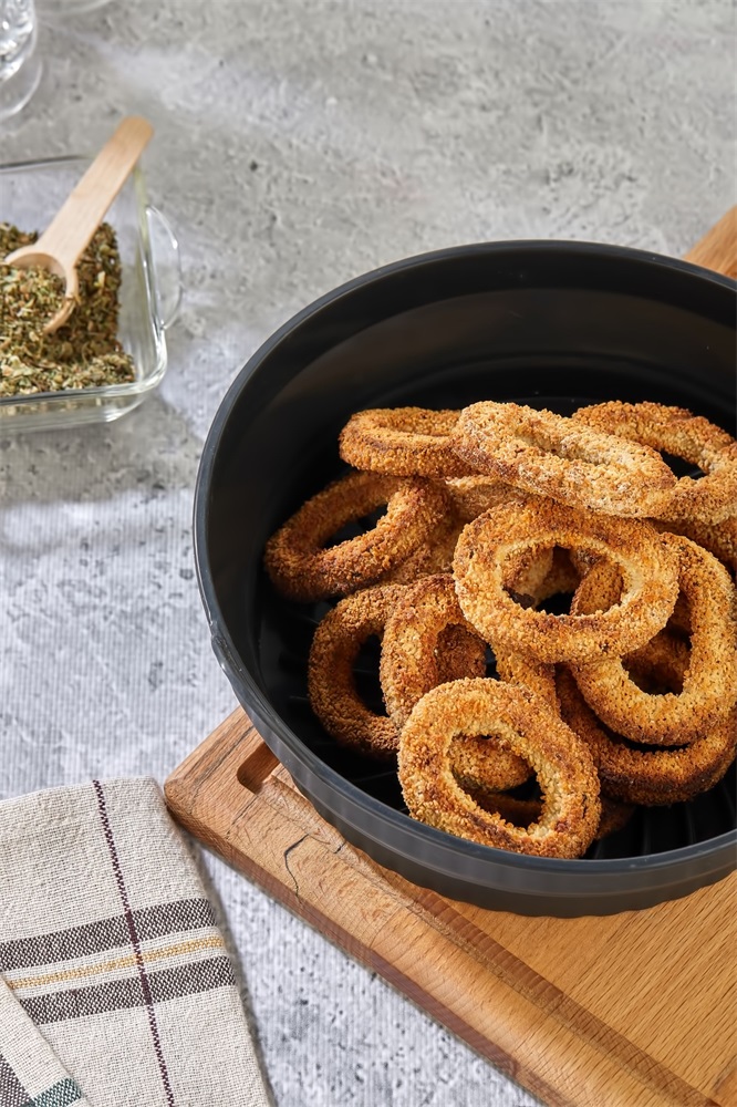 TOO összecsukható kerek szilikon forma forrólevegős sütőhöz (air fryer) 21cm átmérő, szürke, fekete vagy piros SL-3252