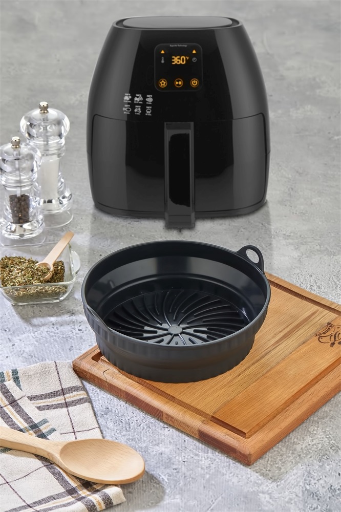 TOO összecsukható kerek szilikon forma forrólevegős sütőhöz (air fryer) 21cm átmérő, szürke, fekete vagy piros SL-3252