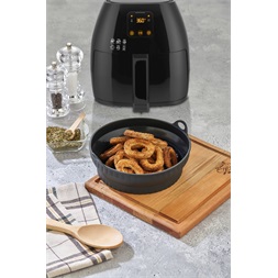 TOO összecsukható kerek szilikon forma forrólevegős sütőhöz (air fryer) 21cm átmérő, szürke, fekete vagy piros SL-3252