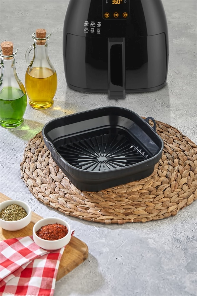 TOO összecsukható négyzetes szilikon forma forrólevegős sütőhöz (air fryer) 21cm*21cm, szürke, fekete vagy piros SL-3251