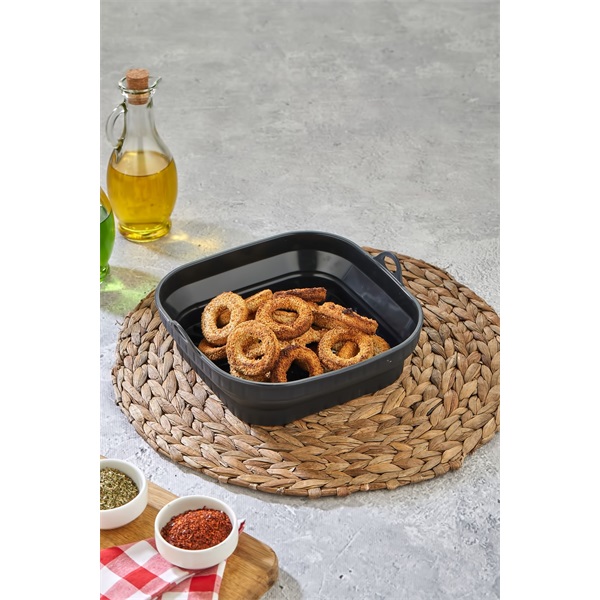 TOO összecsukható négyzetes szilikon forma forrólevegős sütőhöz (air fryer) 21cm*21cm, szürke, fekete vagy piros SL-3251