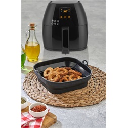 TOO összecsukható négyzetes szilikon forma forrólevegős sütőhöz (air fryer) 21cm*21cm, szürke, fekete vagy piros SL-3251