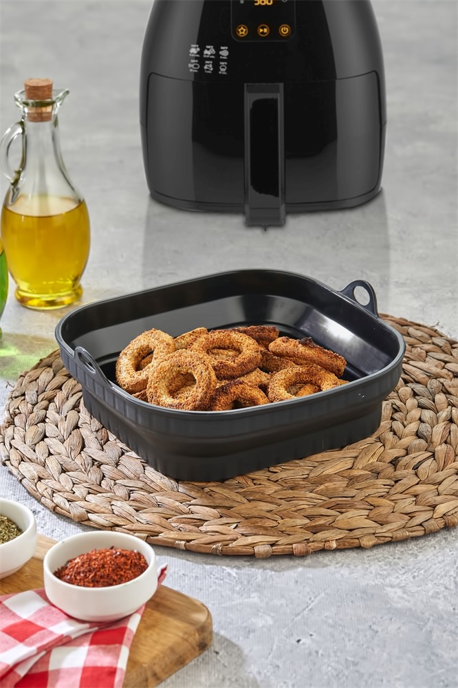 TOO összecsukható négyzetes szilikon forma forrólevegős sütőhöz (air fryer) 21cm*21cm, szürke, fekete vagy piros SL-3251