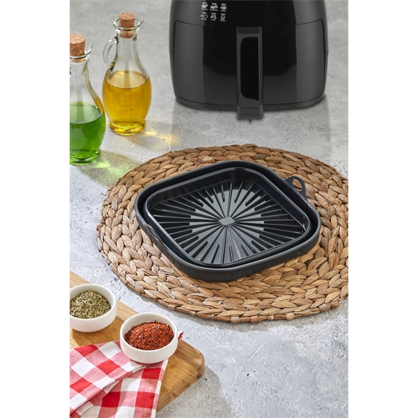TOO összecsukható négyzetes szilikon forma forrólevegős sütőhöz (air fryer) 21cm*21cm, szürke, fekete vagy piros SL-3251