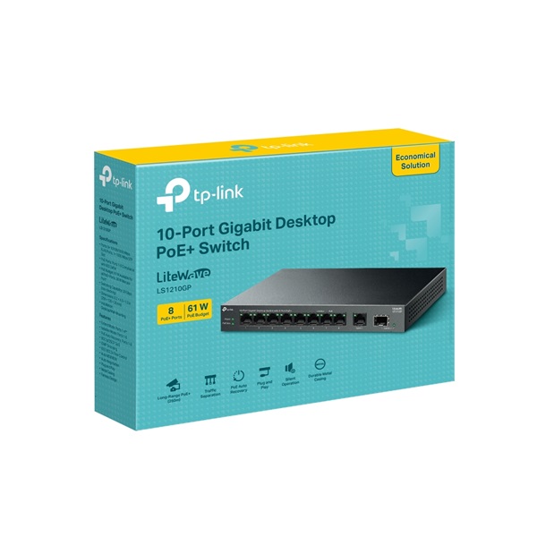 TP-Link LS1210GP 8xGbE PoE+ LAN 1xGbE LAN 1xGbE SFP port nem menedzselhető asztali PoE Switch