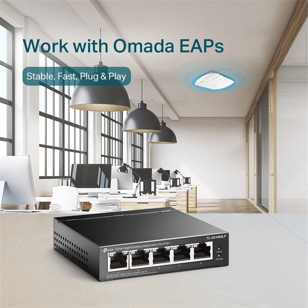 TP-Link TL-SG1005LP 5x10/100/1000Mbps LAN port 4xPoE+ nem menedzselhető asztali switch
