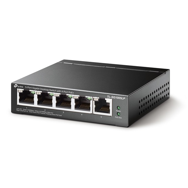 TP-Link TL-SG1005LP 5x10/100/1000Mbps LAN port 4xPoE+ nem menedzselhető asztali switch