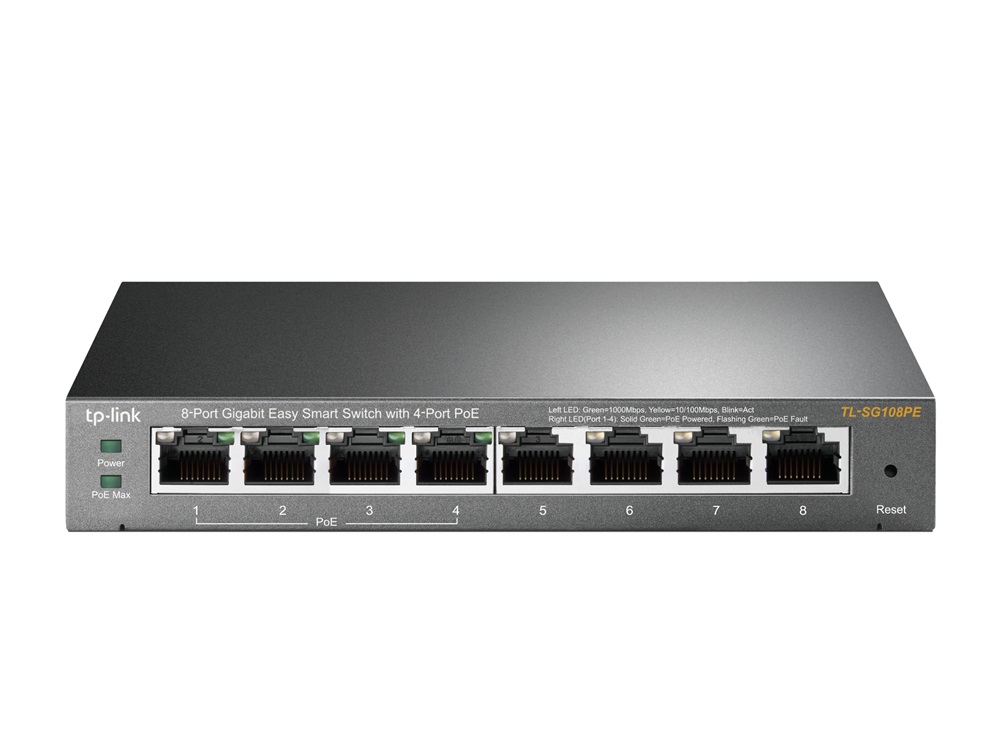 TP-Link TL-SG108PE 8port GbE LAN 4x PoE menedzselhető asztali Switch