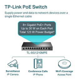 TP-Link TL-SG1210MPE 9xGbE PoE+ LAN 1xGbE Combo RJ45/SFP port Easy Smart (123W) PoE+ switch