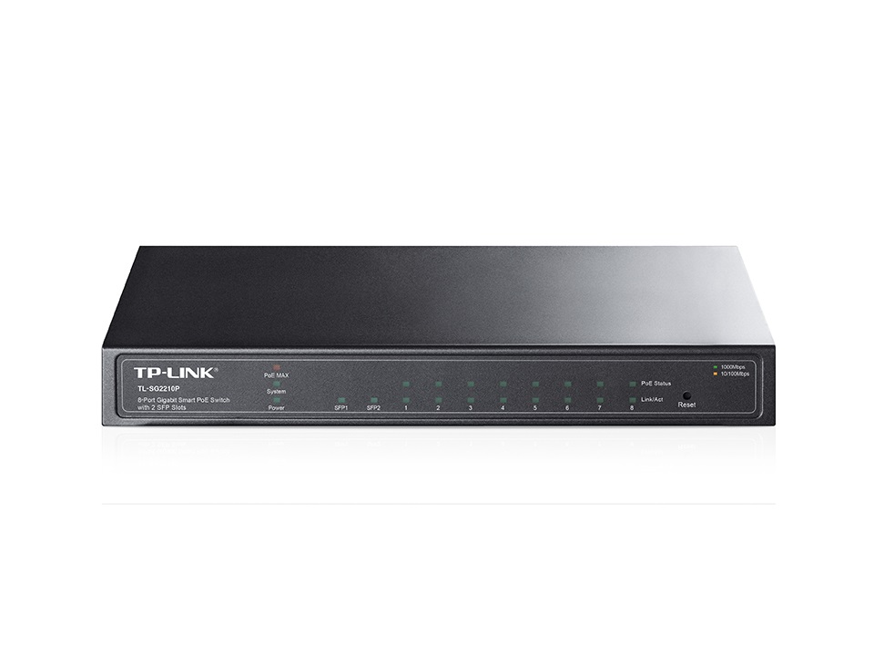 TP-Link TL-SG2210P 8xGbE PoE LAN 2xGbE SFP port asztali smart menedzselhető PoE switch