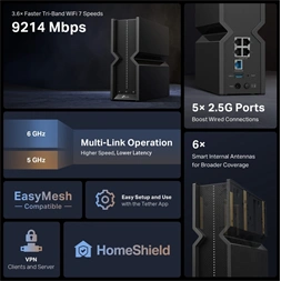 TP-LINK Archer BE550 BE9300 három sávos fekete Wi-Fi 7 router