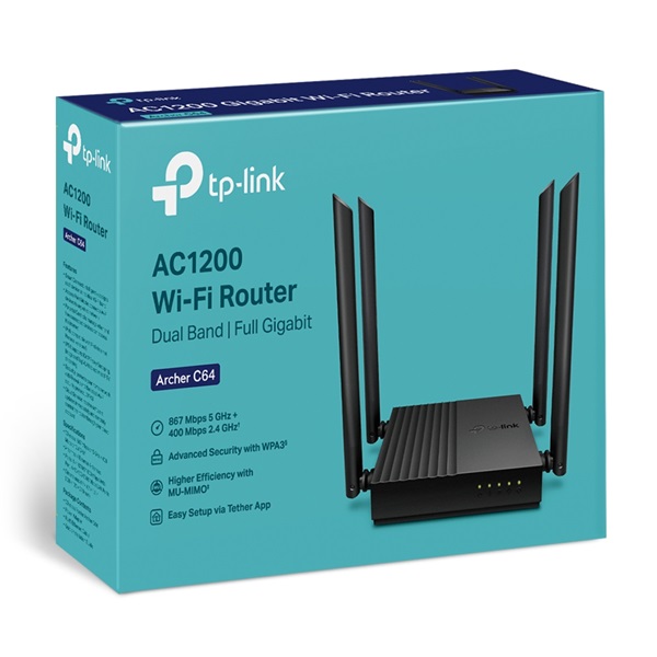 TP-Link Archer A64 AC1200 fekete vezeték nélküli MU-MIMO Wi-Fi router
