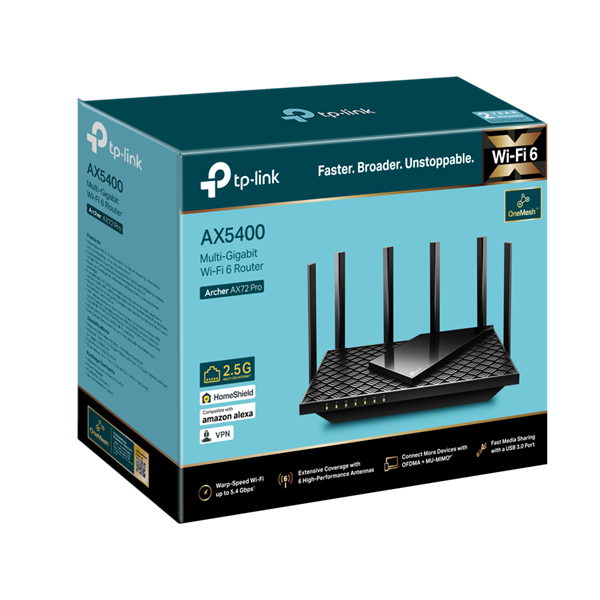 TP-Link Archer AX72 Pro AX5400 fekete multi-Gigabit Wi-Fi 6 router