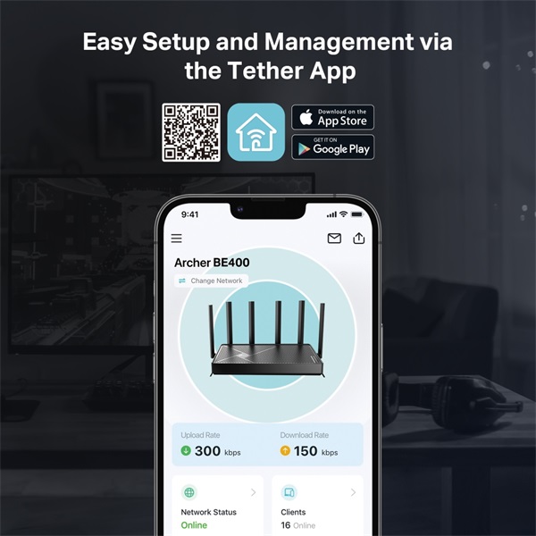 TP-Link Archer BE400 BE6500 fekete kétsávos Wi-Fi 7 router
