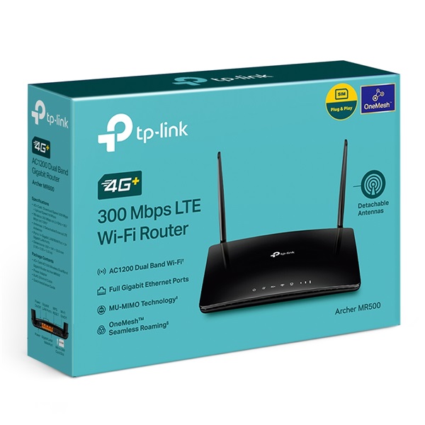 TP-Link Archer MR500 4G+ Cat6 AC1200 fekete vezeték nélküli kétsávos Gigabit router