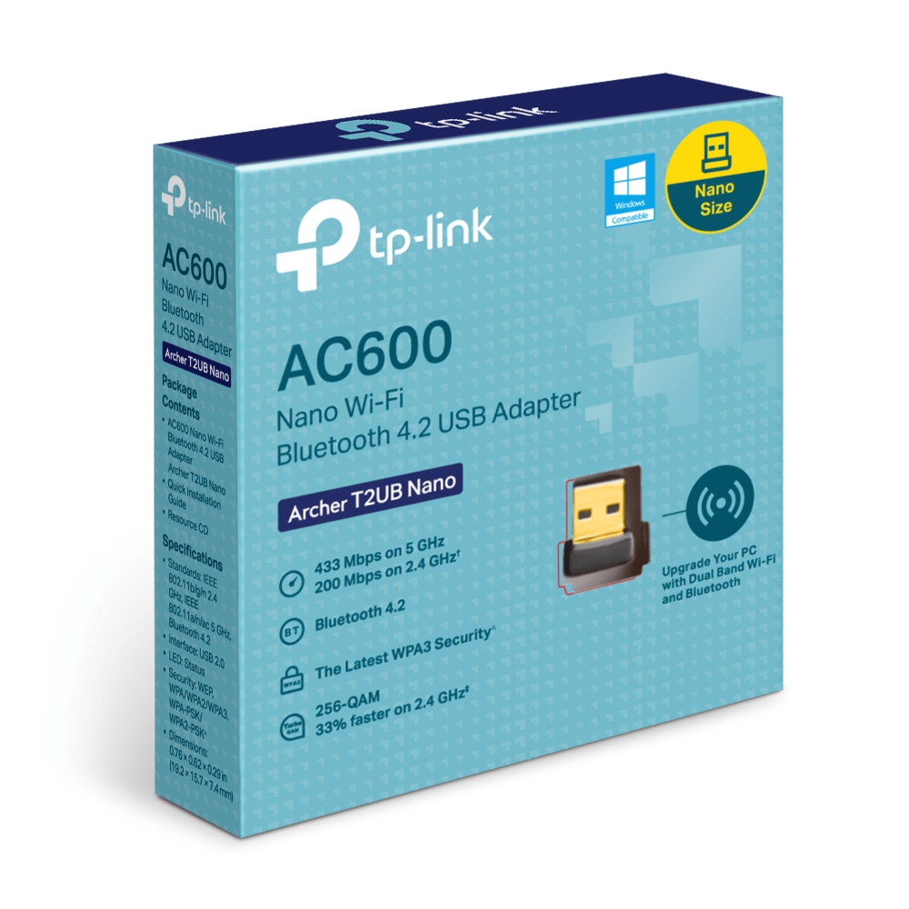 TP-Link Archer T2UB Nano AC600 Nano Dual-Band Vezeték nélküli Bluetooth 4.2 USB Adapter