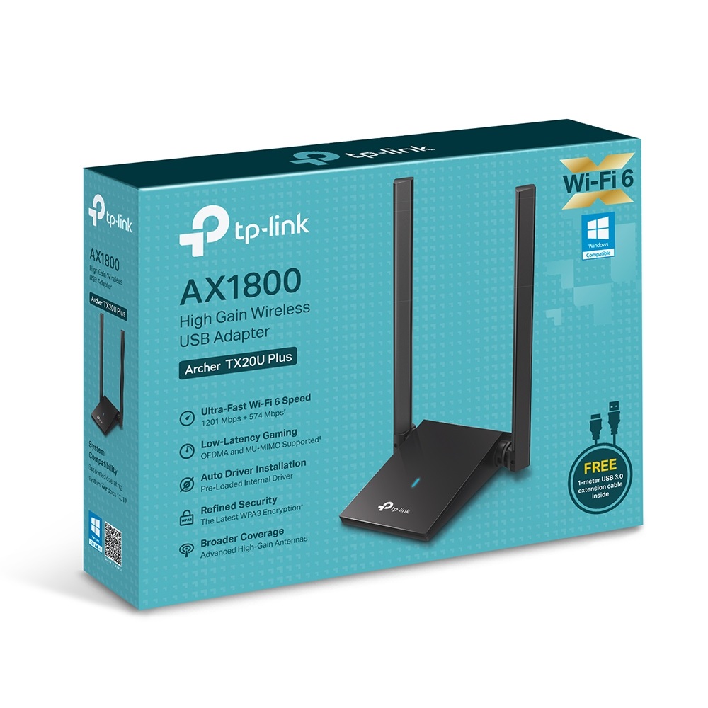 TP-Link Archer TX20U Plus AX1800 két antennás nagy teljesítményű vezeték nélküli fekete USB adapter