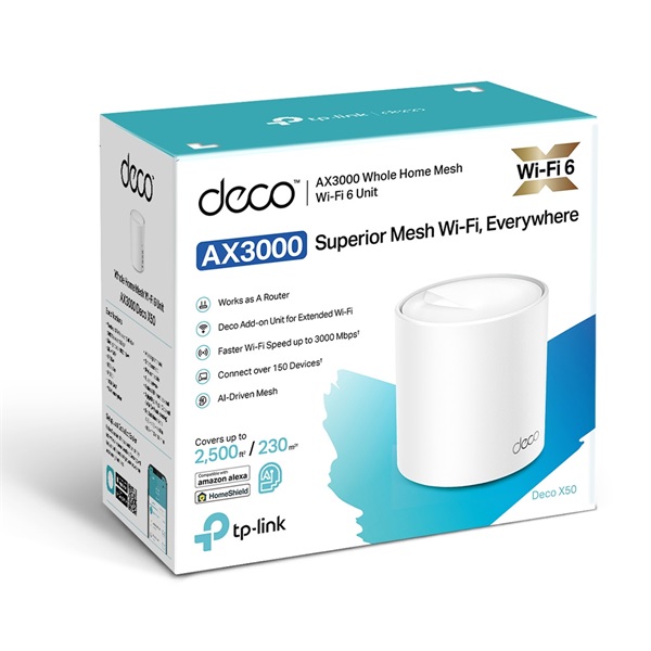 TP-Link DECO X50 AX3000 Whole Home Mesh Wi-Fi 6 802.11ax vezeték nélküli rendszer (1db-os)