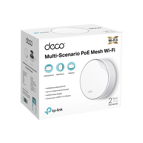 TP-Link DECO X50-PoE AX3000 Whole Home Mesh Wi-Fi 6 802.11ax vezeték nélküli rendszer (2db-os)