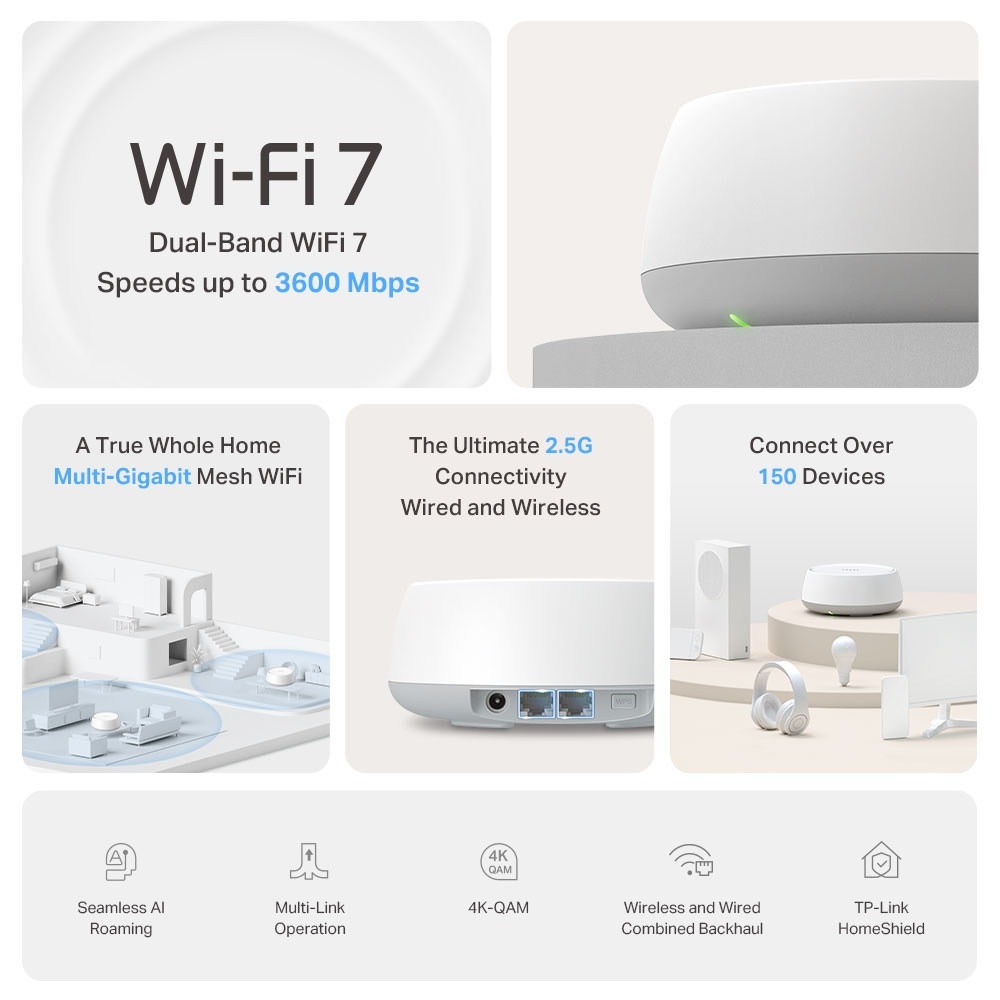 TP-Link Deco BE25(2-pack) BE3600 fehér otthoni mesh Wi-Fi 7 rendszer (2db)