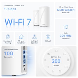 TP-Link Deco BE85(2-pack) BE19000 fehér háromsávos otthoni mesh Wi-Fi 7 rendszer (2db)