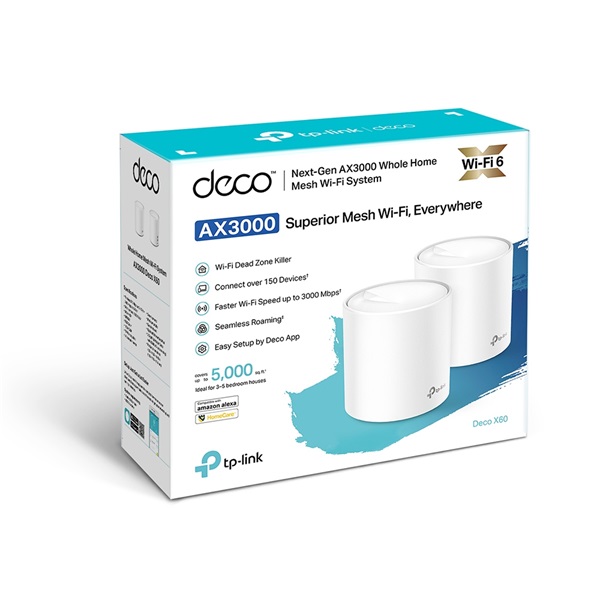 TP-Link Deco X60(2-pack, 3.2) AX3000 Egész Otthont Lefedő Mesh Wi-Fi 6 rendszer (2db) -R