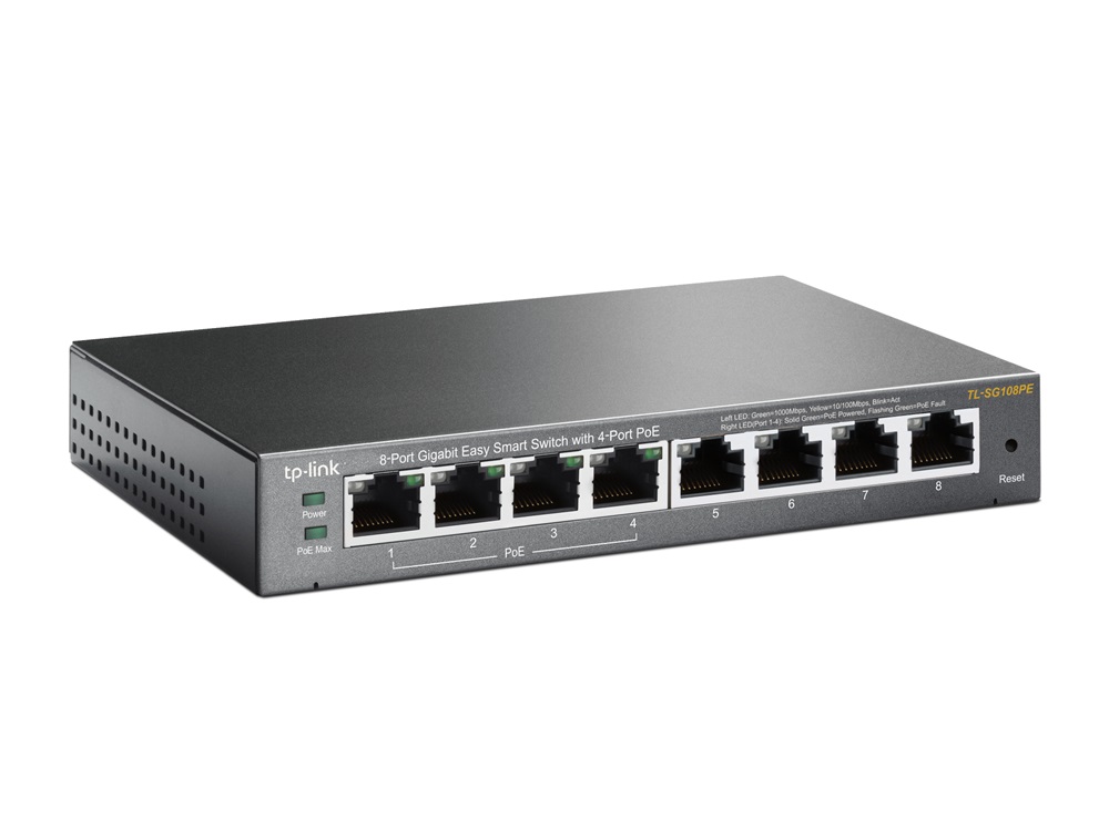 TP-Link TL-SG108PE 8port GbE LAN 4x PoE menedzselhető asztali Switch