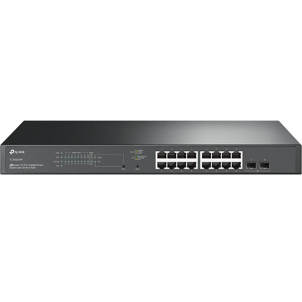 TP-Link TL-SG2218P JetStream 16xGbE PoE+ LAN, 2xGbE SFP port smart menedzselhető PoE+ switch